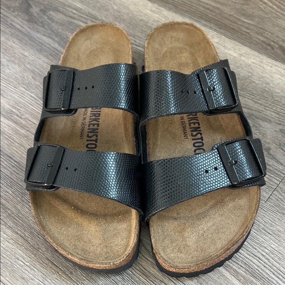 Birkenstock Black Textured Arizona Two-Strap Sandals
